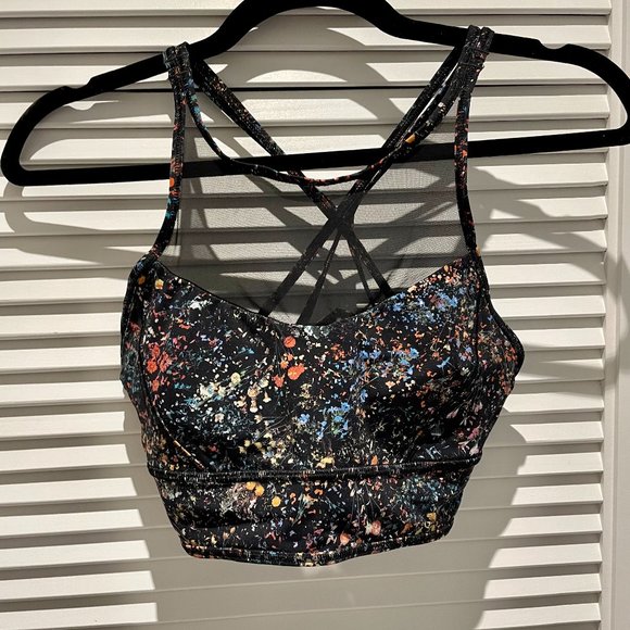 lululemon athletica Other - Lululemon Black Multi-Color Sports Bra Top with high mesh neckline- Size 8